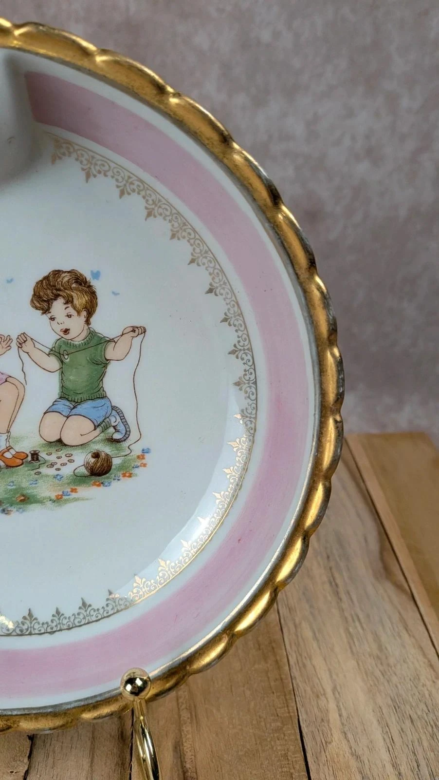 Assiette à bouillie vintage Adp décor enfants porcelaine – photo 4